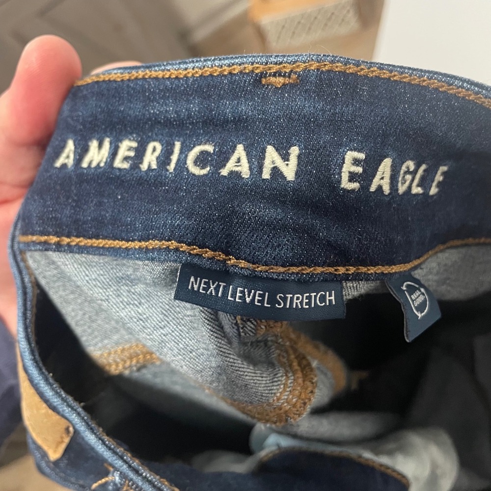 American Eagle Kick Boot Jeans Women Dark Wash Next Level Stretch Size 16 35x30 - Picture 8 of 11